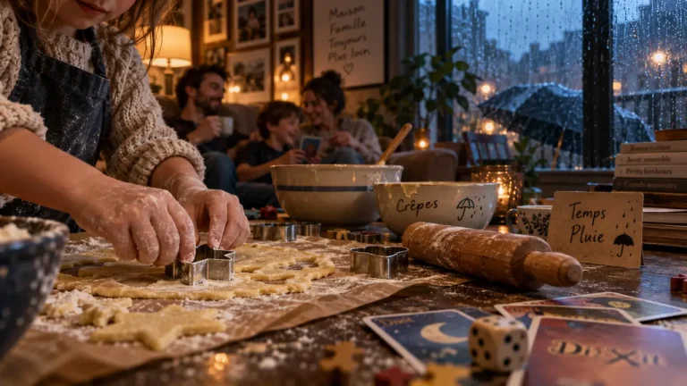 Activité a faire quand il pleut : enfants décorant des crêpes et jouant à des jeux au chaud