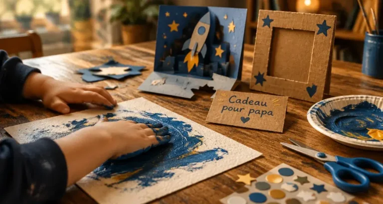 Activites fete des peres : enfant peint une carte cadeau pour papa
