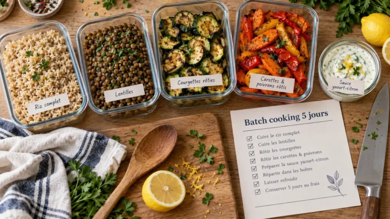 Batch cooking healthy pdf gratuit : menu 5 jours, boîtes repas