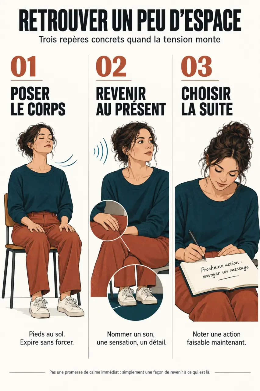 Comment être serein : respiration douce, retour aux sensations et choix d’une action concrète