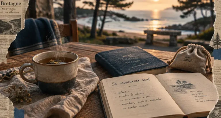 Sejour pour se ressourcer seul : tisane et carnet près de la plage bretonne